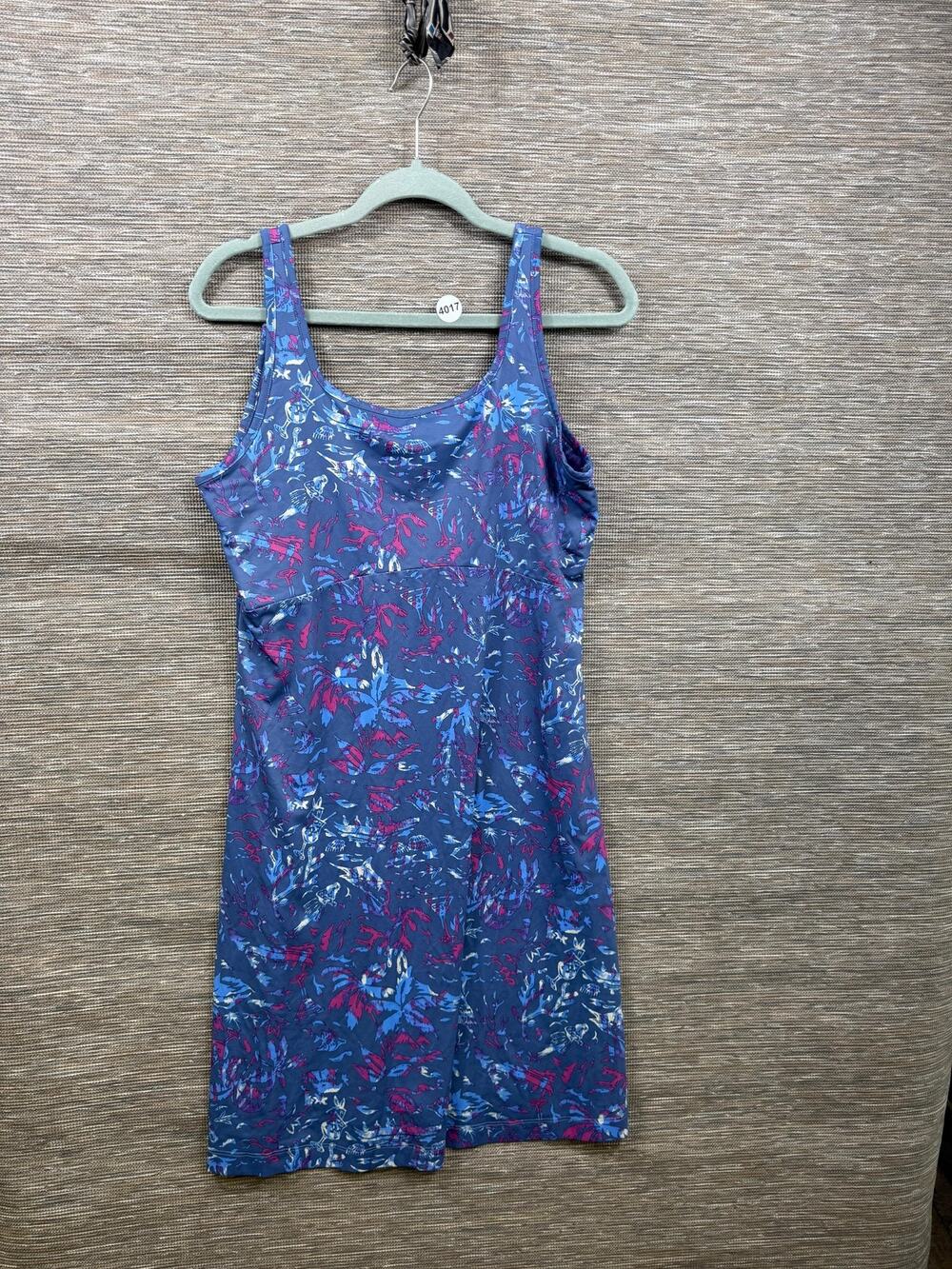 Columbia Tank Dress Womens L Blue Fish Print PFG Sleeveless Sundress Short